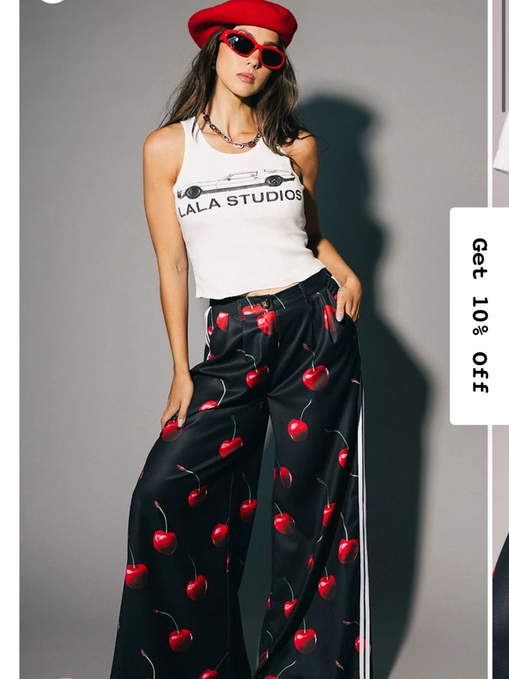 Dressed in lala cherry on top wide leg trousers size L